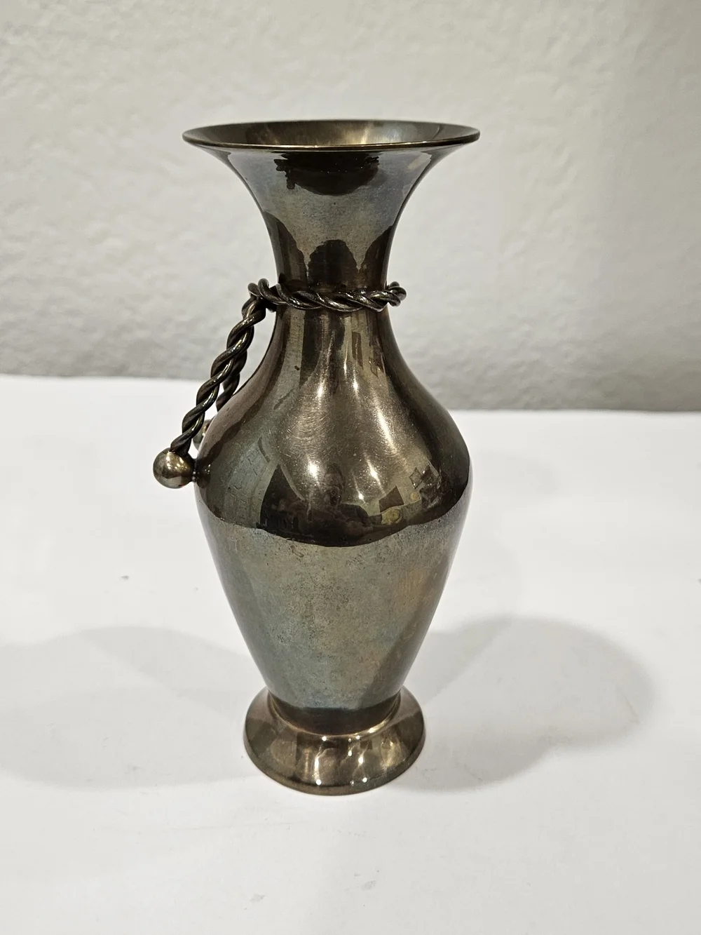 Vintage Brass Bud Vase Unique Braided Rope Trim with Tassel 5.5 Inches